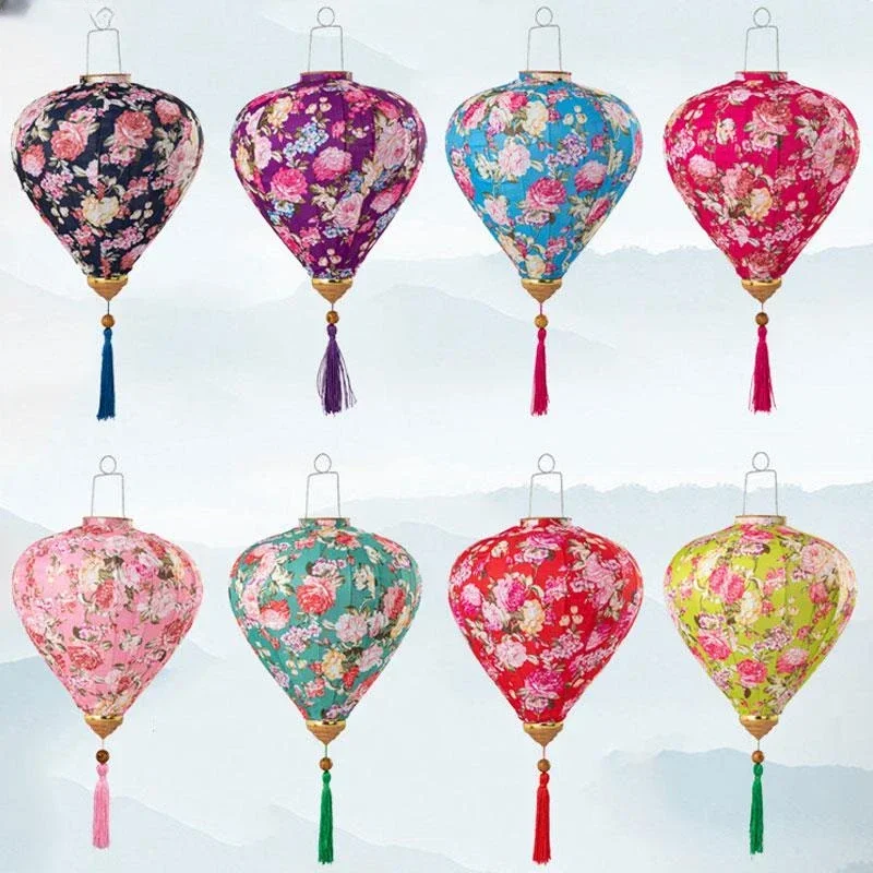 Vietnam Mid-autumn Silk Cloth Lantern 12/14 inch Chinese Spring Festival Palace Lantern New Year  Party Hanging Decor Ornaments