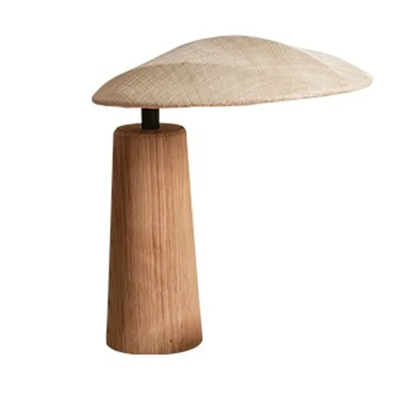 

Table lamp simple solid wood bedroom bedside desk lamp Japanese log homestay tea table fabric decorative table lamp