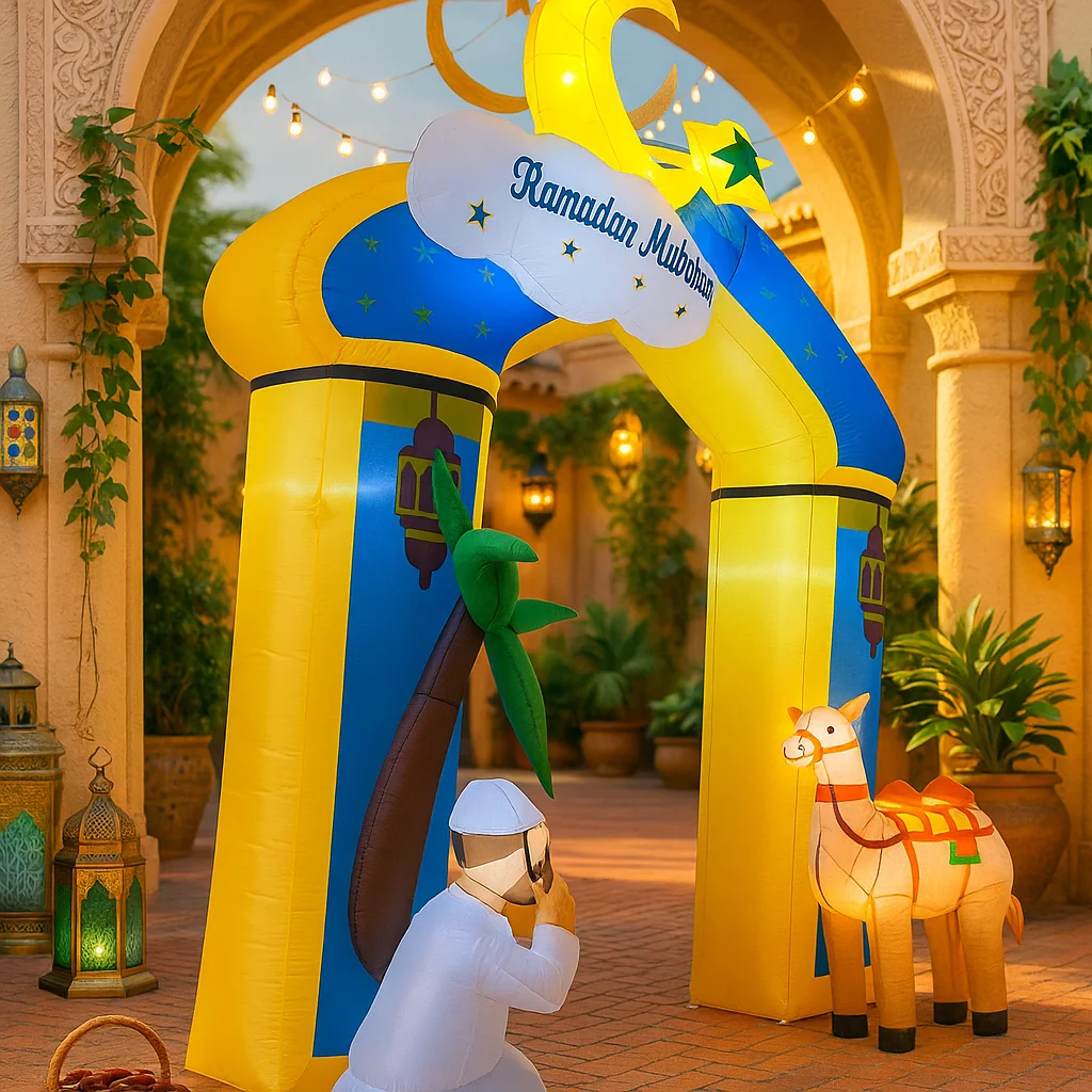 

10FT Ramadan Mubarak Arch Inflatable Decor Star Palm Tree Praying Figure Camel Islamic Holiday Outdoor Yard Garden Supplies