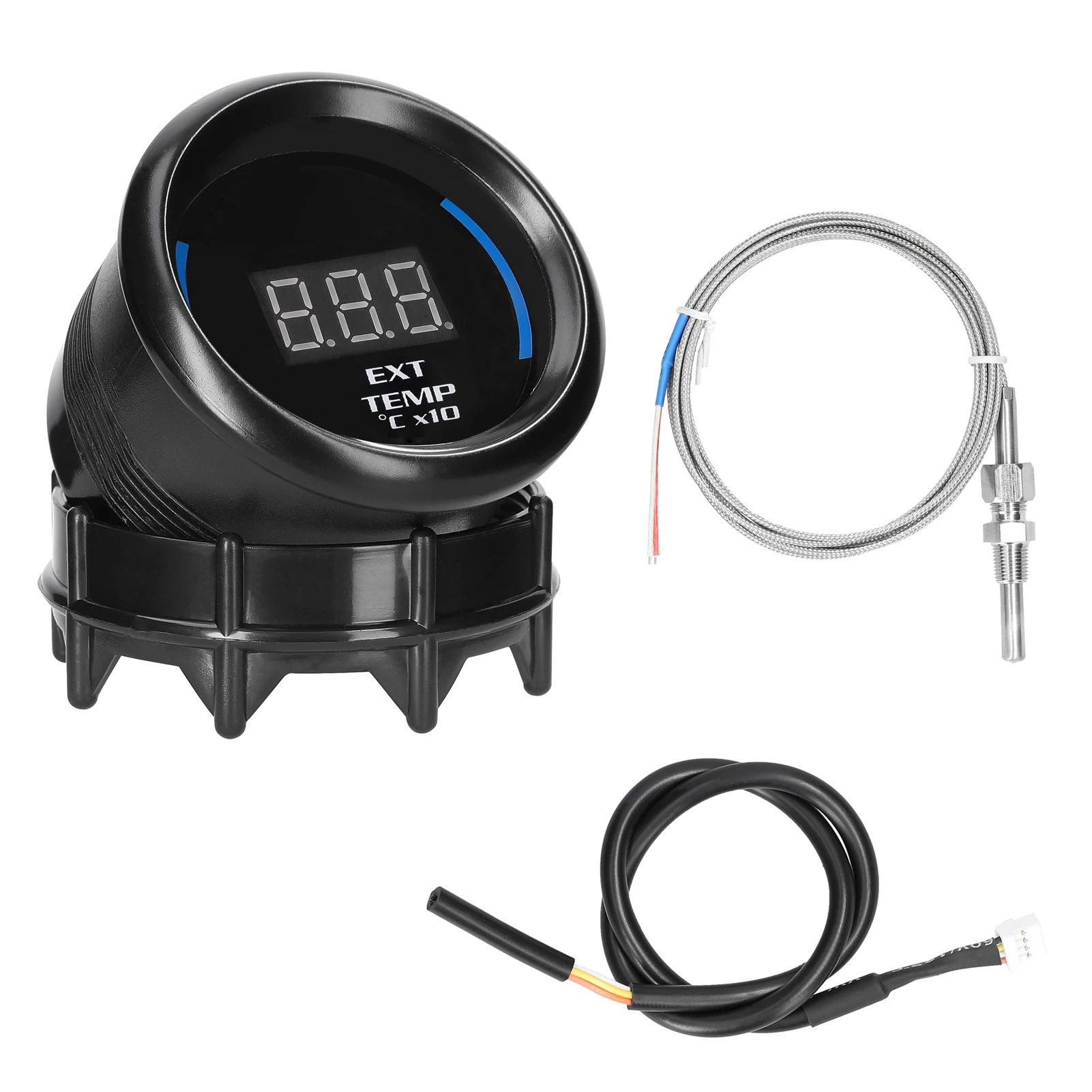 Medidor de temperatura de gases de escape de 52 mm Medidor de temperatura ext digital para automóvil Pantalla LED EGT (40-120) ℃ x10 con función de alarma de sensor para automóvil