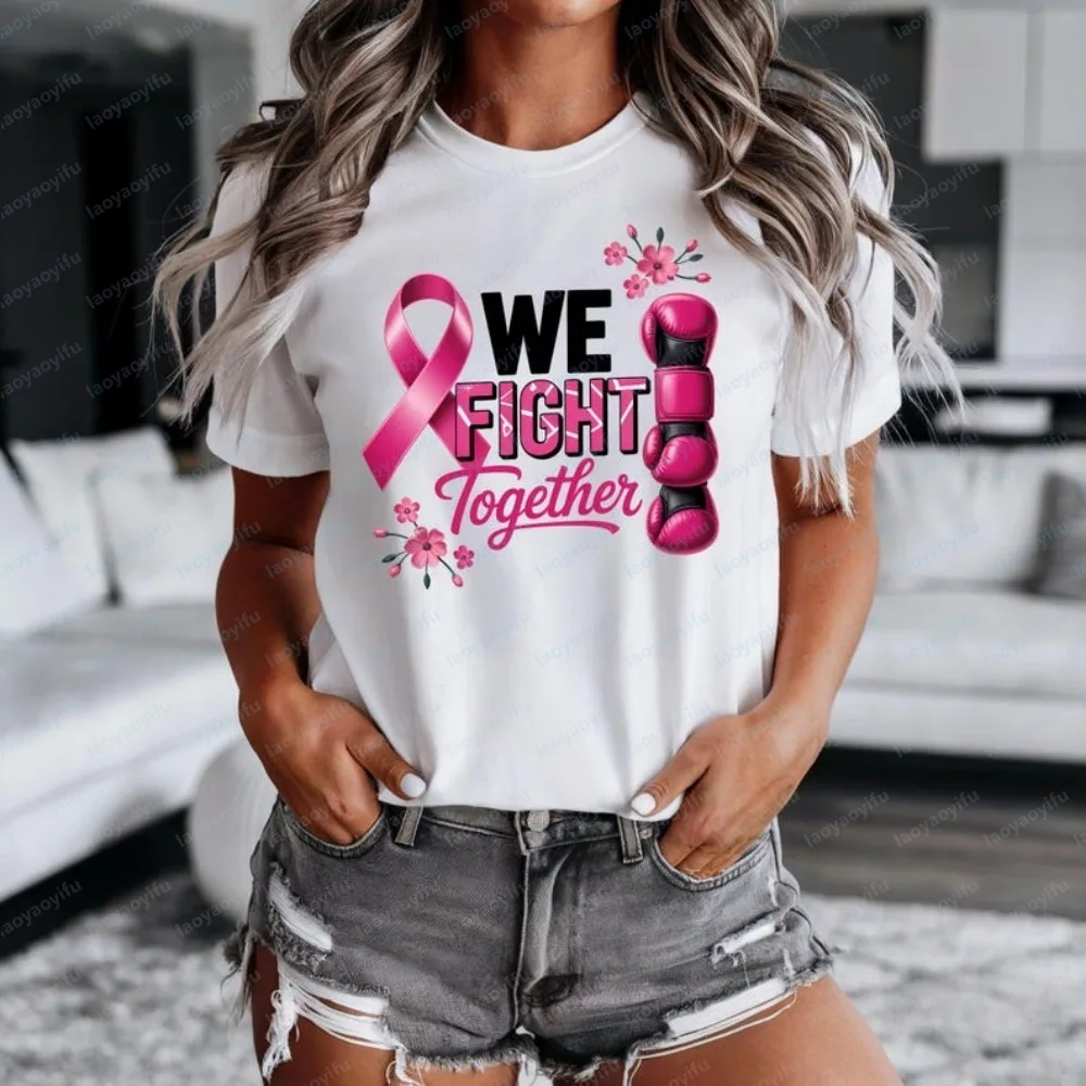We Fight Together Breast Cancer Tshirt Sublimation Design Shirt Breast Cancer Awareness Women Tee Pink Ribbon Printed Clothing