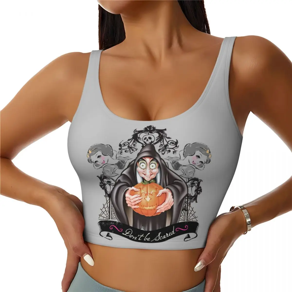 Custom Snow White And The Seven Dwarfs Evil Queen Pumpkin High Impact Sports Bras Women's Seamless Workout Yoga Crop Tank Tops