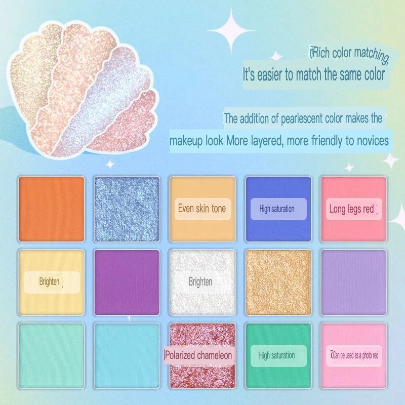 

UCANBE 15-Color Eyeshadow Palette Sweet Reef Summer Vacation Dopamine Beginner Diamond Flash Visual Cooling Play Makeup