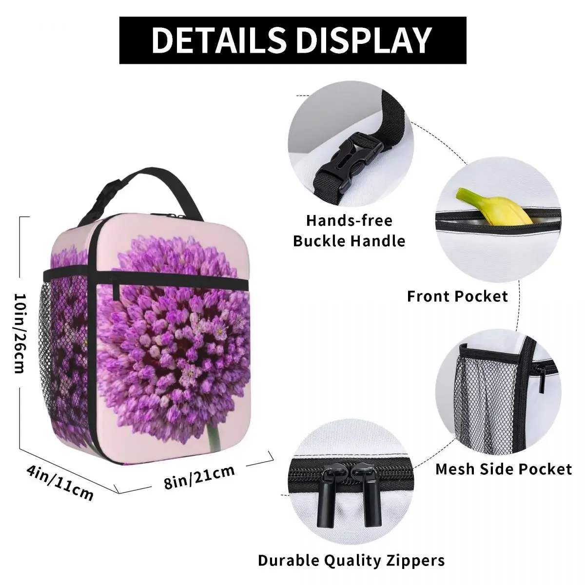 Bestselling Purple Allium Bloom Botanical Macro Flower Art Portable Design Lunch Tote Office Daily Food Cooler Bag