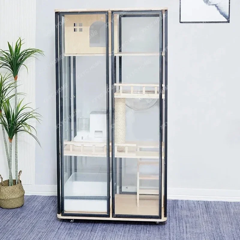 

Панорамная стеклянная вилла для кошек, полностью прозрачная, из массива дерева, домик-лежанка для кошек, клетка-домик, шкаф-контейнер для кошек