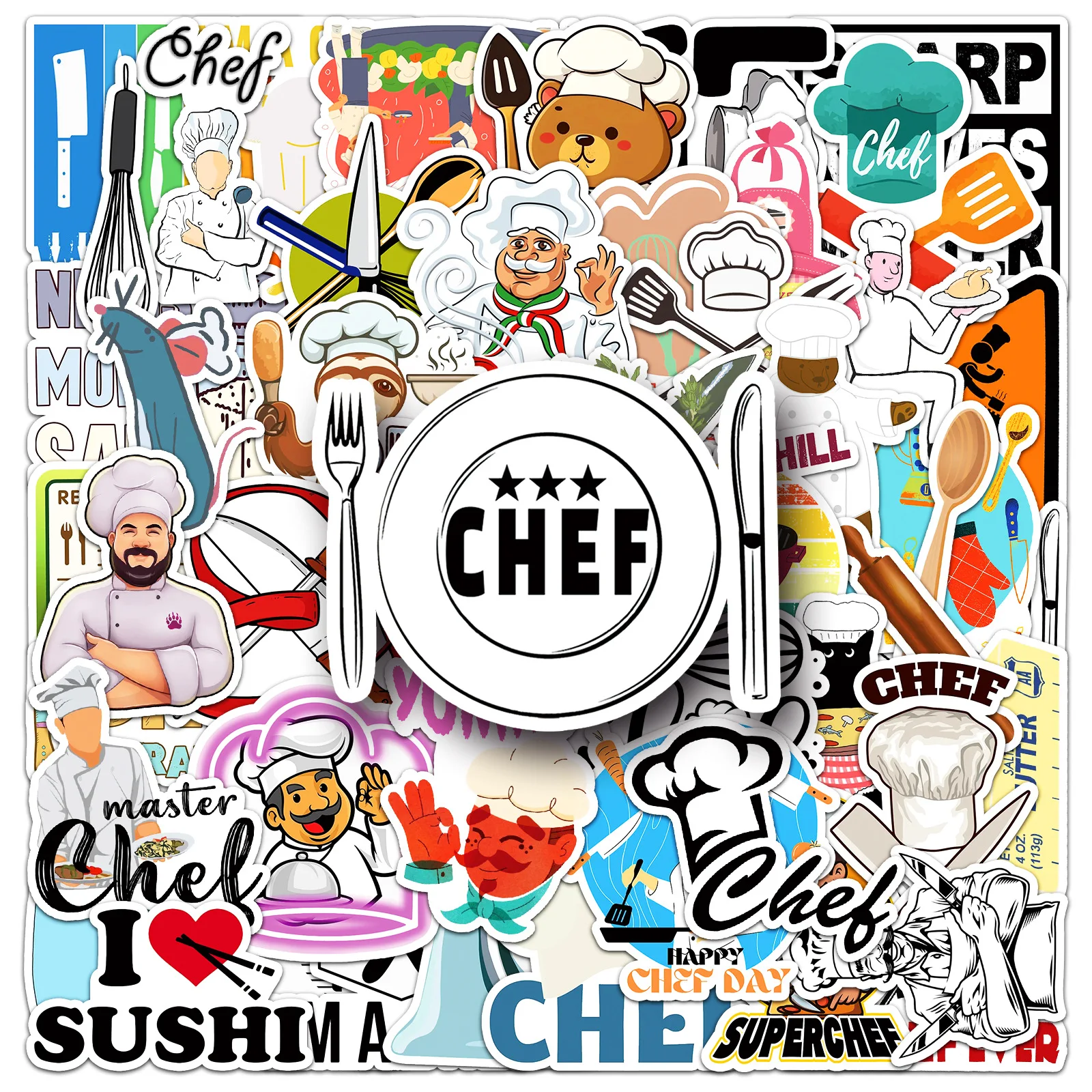 

50PCS Chef Occupation Graffiti Sticker Personality Creative English Decoration Luggage Mobile Case Cup Computer Sticker