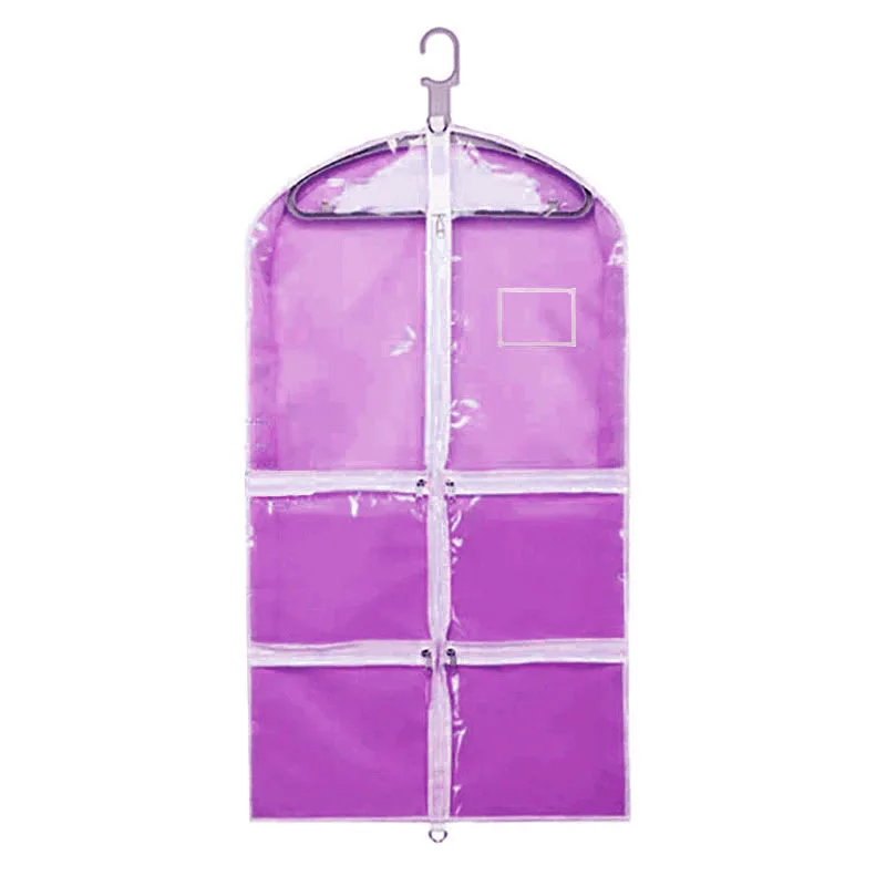 

Фиолетовая детская сумка для одежды с карманами на молнии, танцевальный костюм для девочек, пылезащитный чехол с идентификатором, водонепроницаемый подвесной защитный чехол для одежды