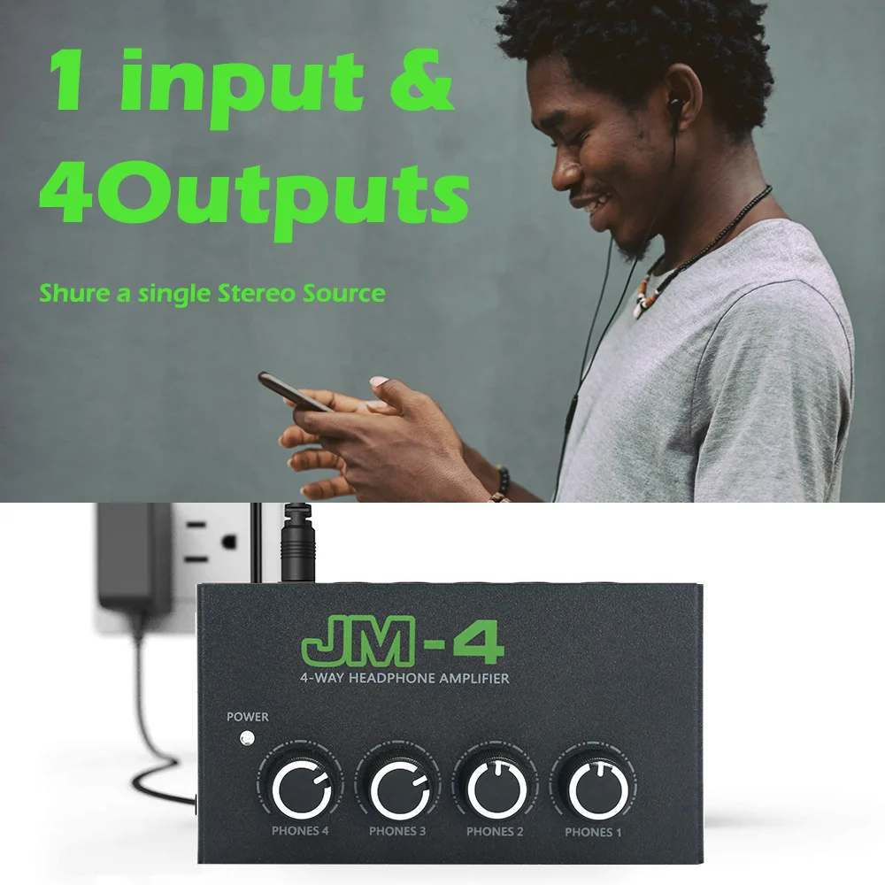 BOMGE Headphone Amp Amplifier 4 saluran Audio Stereo logam 12V Quarter inci seimbang Headphone TRS Output dan Input Audio TRS