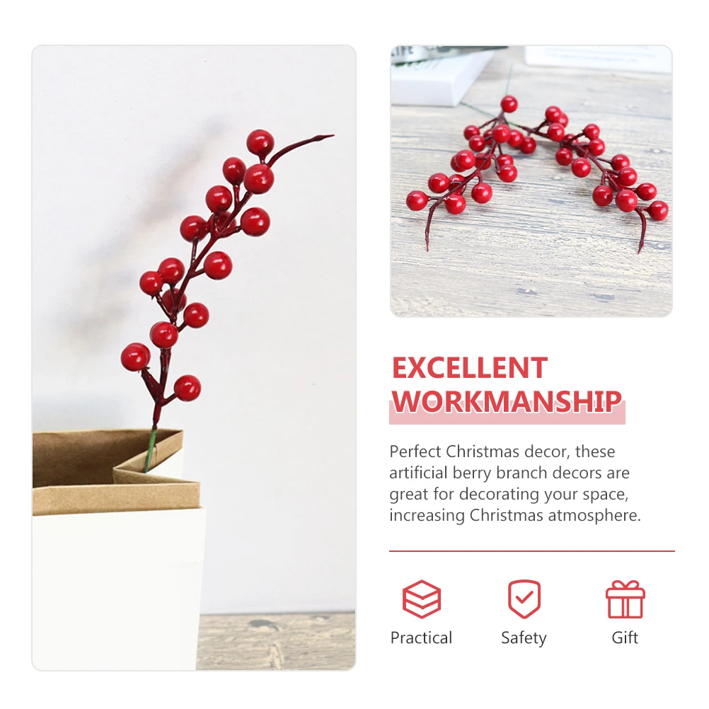 

20Pcs Simulated Red Berry Artificial Branches Realistic Fake Red Berry Stems Xmas Tree Wreath Decor Christmas Decoration