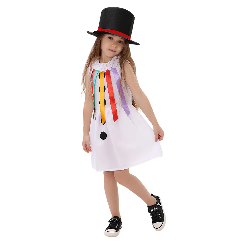 Christmas Snowman Cosplay Dress Girls Clothing Red Scarf Long Socks Nose Hat Outfits Halloween Carnival Party Costume Dress Up