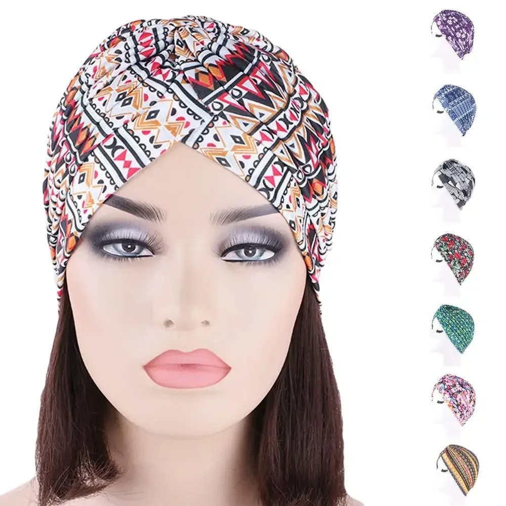 المرأة المسلمة السرطان الكيماوي قبعة مطبوعة فقدان الشعر غطاء الرأس عمامة بونيه قبعة الهند قبعة مطوي بيني Skullies الإسلام العربي