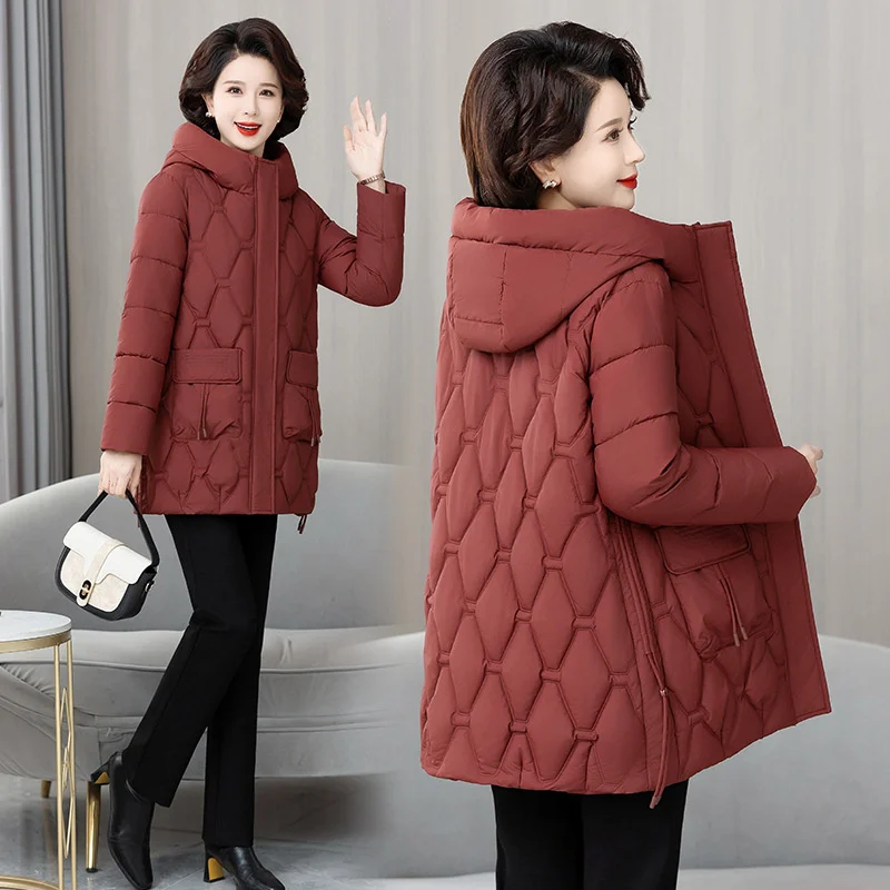 2024 Women Jacket Loose Down Cotton Coats Parkas Casual Warm Outerwear Hooded Winter Jacket Oversize Middle aged Female Overcoat