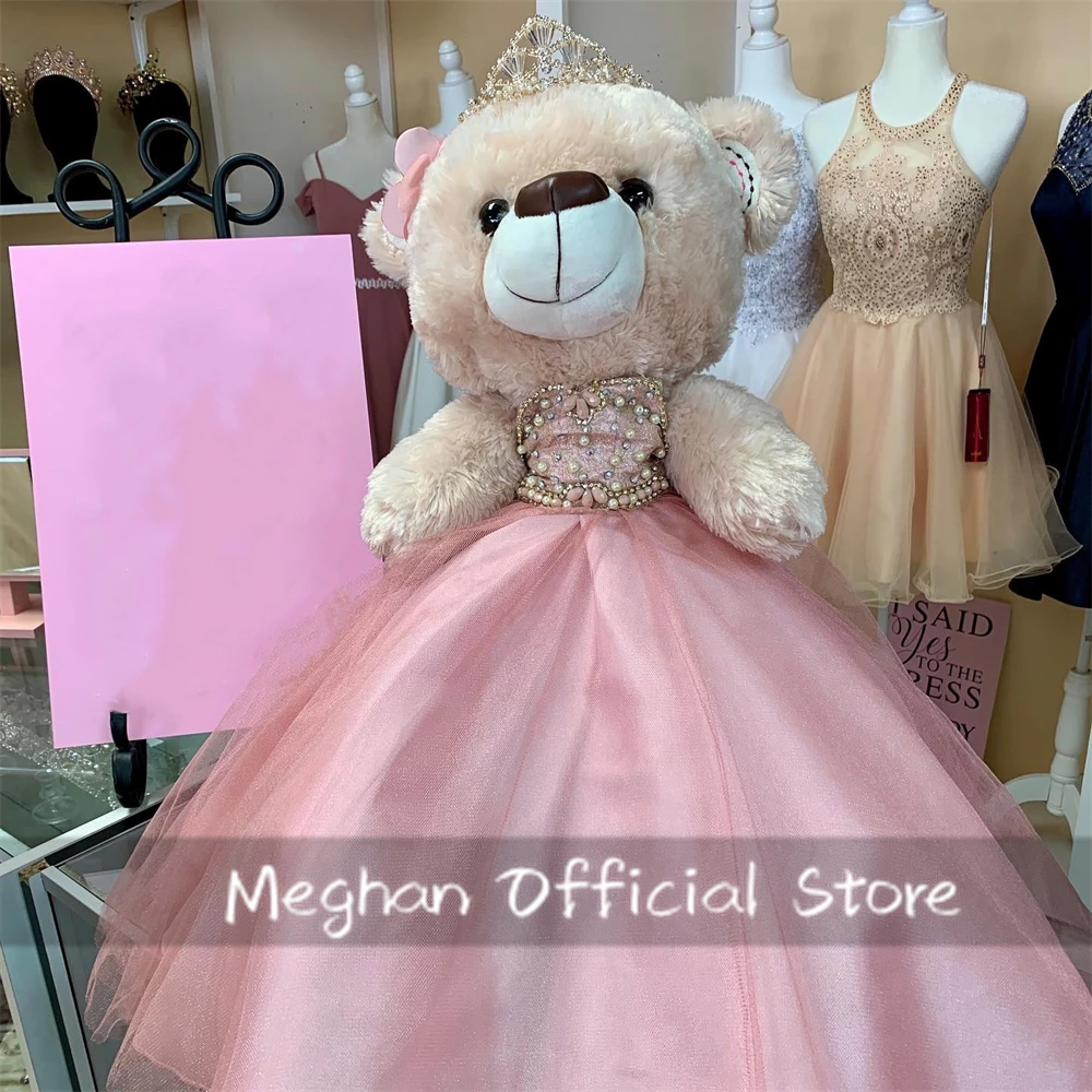 

Розовая специальная ссылка для индивидуальной Quinceanera Teddy Bear Dress изящная, украшенная бусинами жемчужины