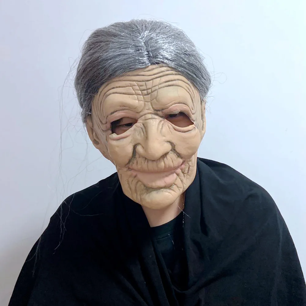 Halloween Old Man Mask Headset Old Man Grandpa Grandma Meng Po Face Wig Mask