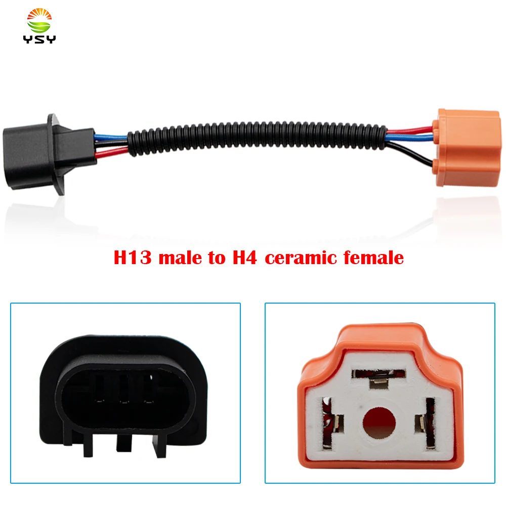 

1pcs H13 male H4 ceramics female Conversion Connector Wiring Harness Headlight Fog Light Plug Cable Socket Connector