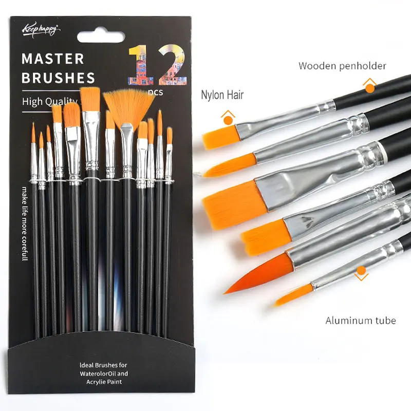 

4Pcs/6Pcs/12Pcs Set Nylon Hair Art Paint Brush Pen Artist Acrylic Oil Watercolor Gouache Drawing Painting Brush Supply Kids Gift