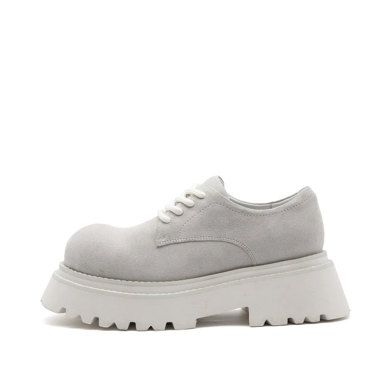 

Fashion Round Toe Cowhide Leather Shoes Men Thick Soled Platform European Genuine Leather Height Increasing Casual Trendy