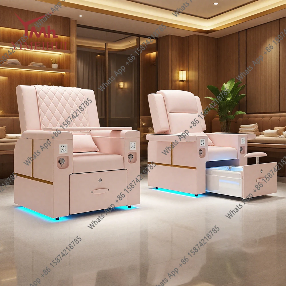 

Горячая распродажа: Роскошное кресло для маникюра и педикюра с LED-подсветкой, розовое, с функцией массажа и подставкой для ног