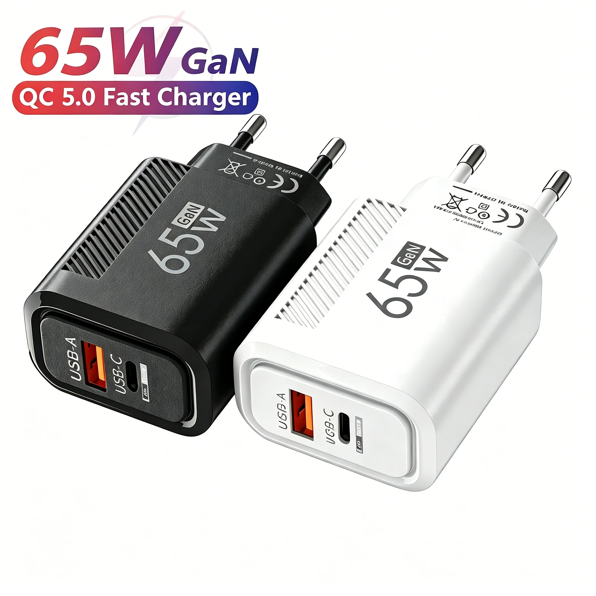 Cargador rápido PD + QC 3,0 de 65W, estación de carga de escritorio para iPhone, Xiaomi, Samsung, Redmi, VIVO, USB-C, enchufe inteligente para viajes, hogar y oficina
