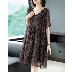 Vintage Printed V-Neck Spliced Loose Ruffles Floral Dress Women's Clothing Summer New Oversized Office Lady Mini Dress