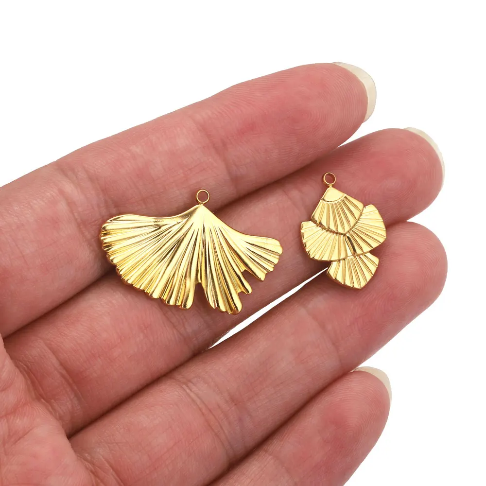 10pcs Stainless Steel Leaf Charms For Earrings Finding DIY 18K Gold Plated Ginkgo biloba Pendants Connectors For Jewelry Making