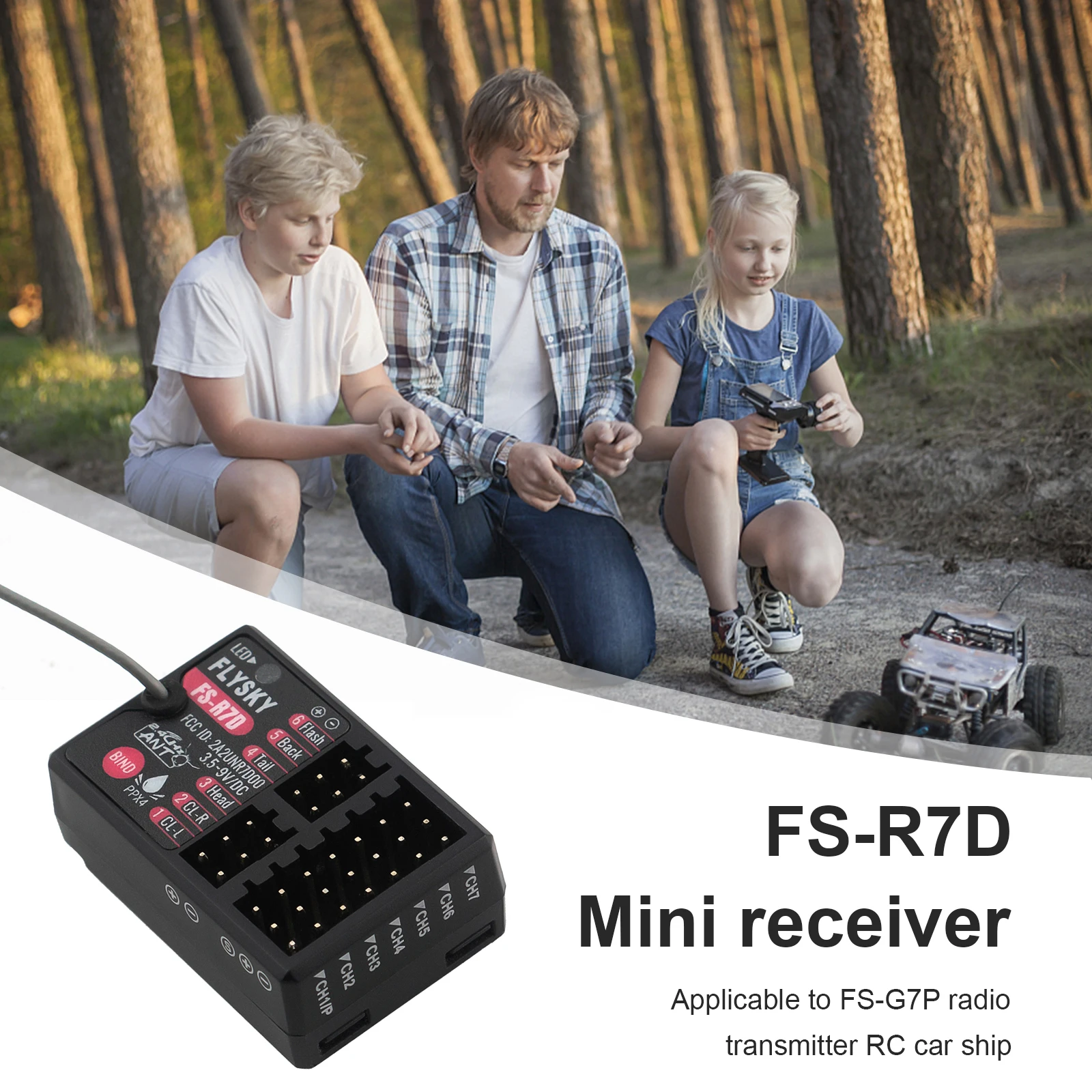 플라이스카이 RC 송신기 수신기 RC 수신기 경량 방수 RC 자동차 보트 수신기 FS-R7D (FS-G7P RC 자동차 보트 송신기용)
