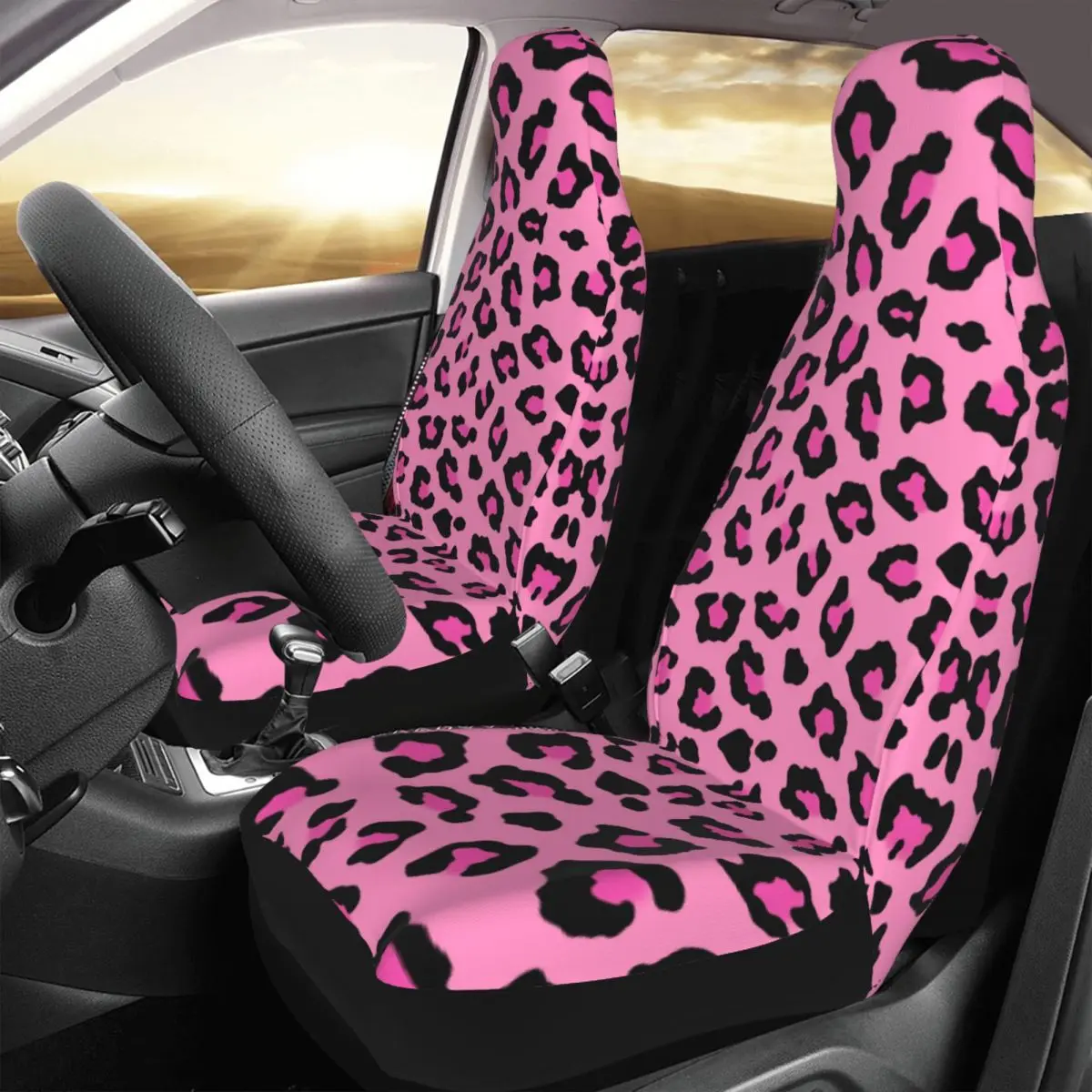 Pink Leopard Animal Print Universal Car Seat Cover Waterproof Suitable For All Kinds Models Seat Covers Polyester Hunting