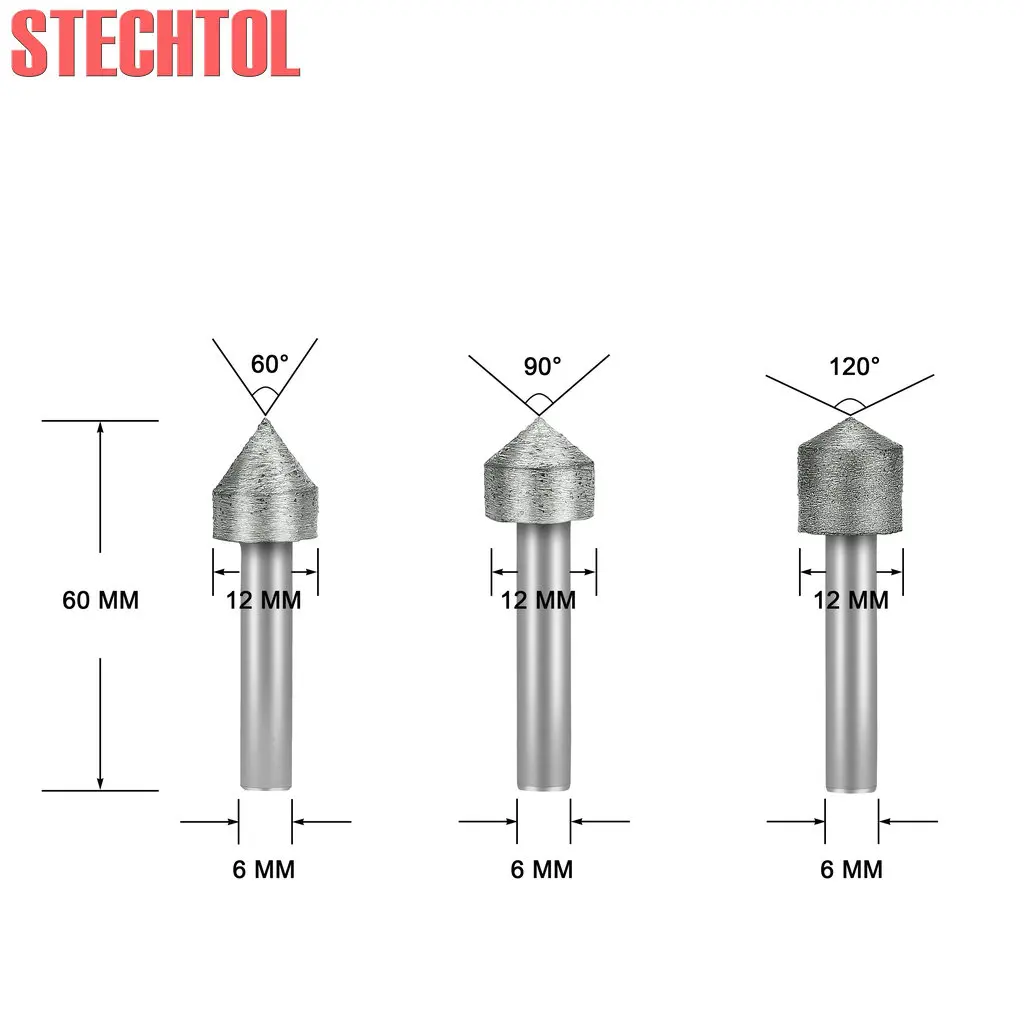 

V-Shape Sintered Diamond Router Bit Stone Tools CNC Engraving Milling Cutters 3D Mushroom Head for Granite Chamfering Polishing