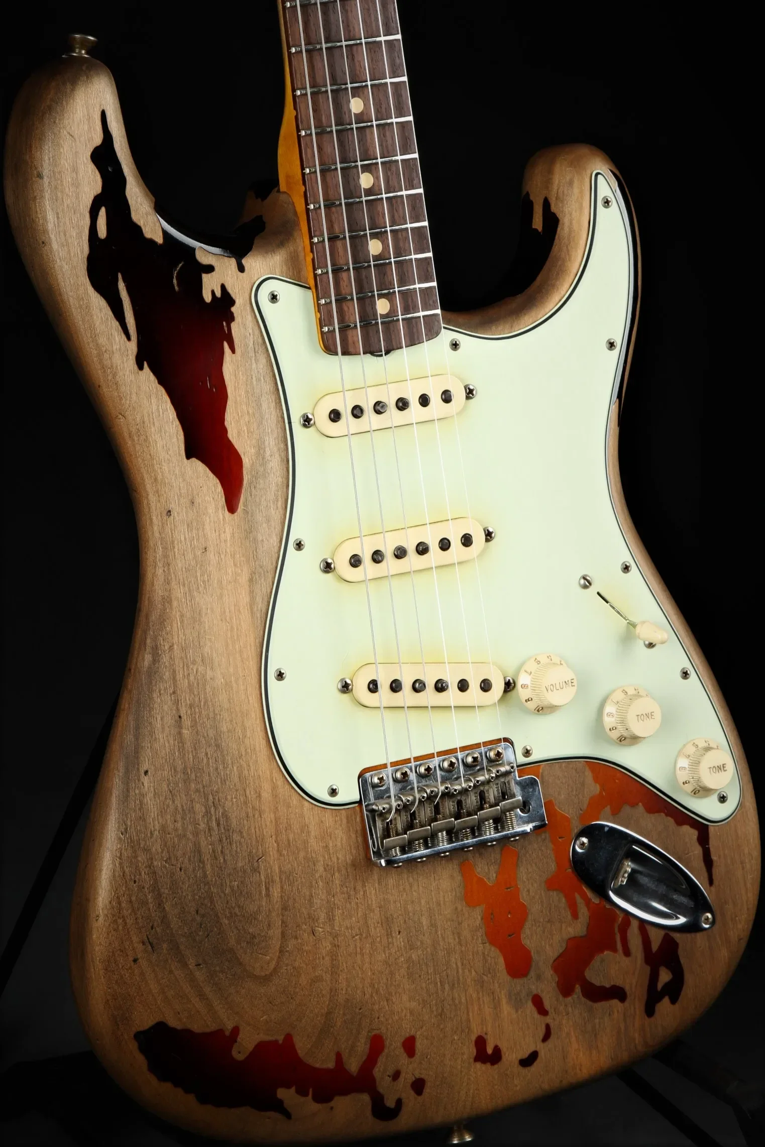 In Stock 1961 Rory Gallagher Heavy Relic 3 Tone Sunburst Electric Guitar Alder Body Aged Pickguard Tremolo bridge Whammy Bar