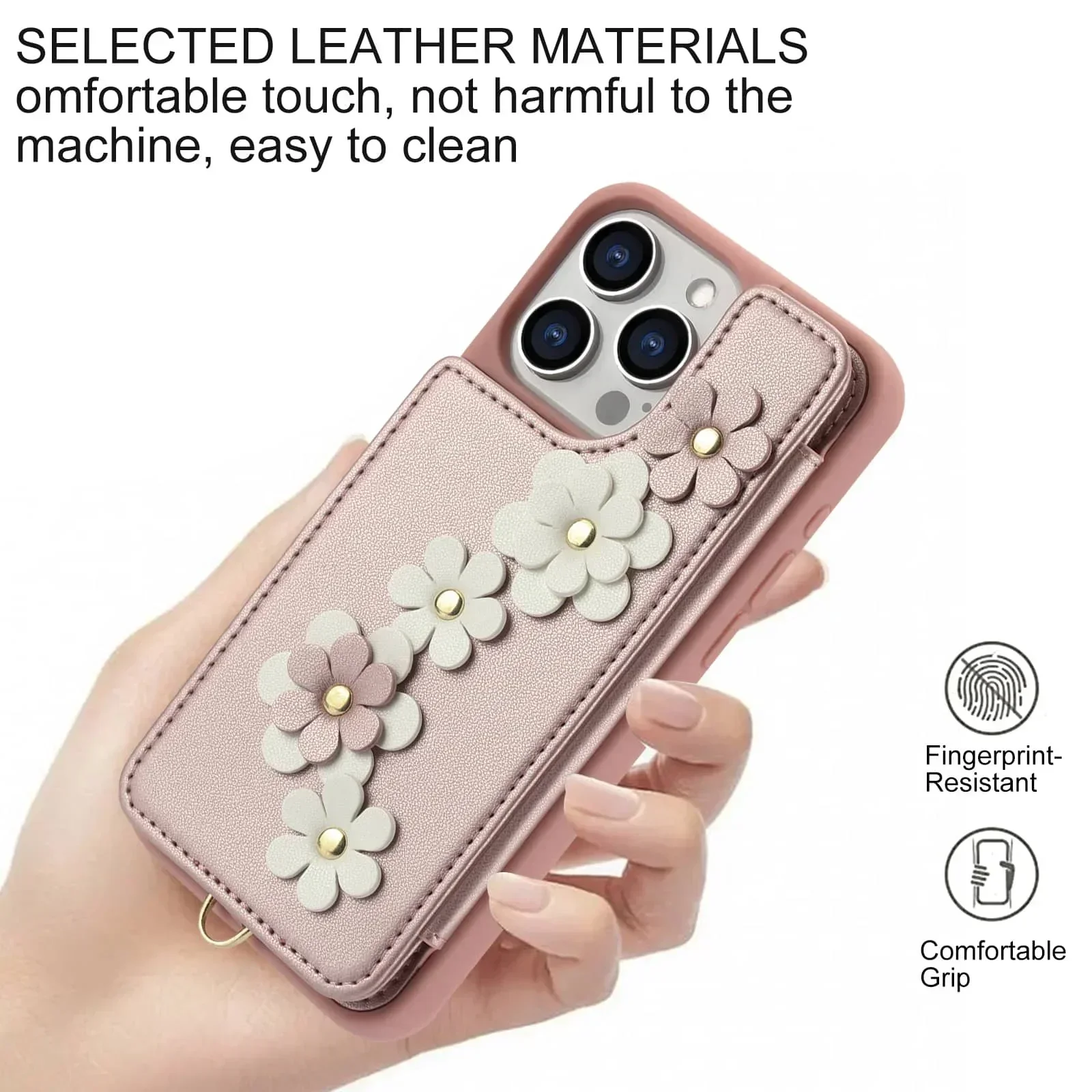 Etui na iPhone'a 16 15 14 Pro Max Plus, portfel z uchwytem na kartę, urocza torebka na ramię w kwiaty, magnetyczna osłona z podpórką — zdjęcie produktu 6