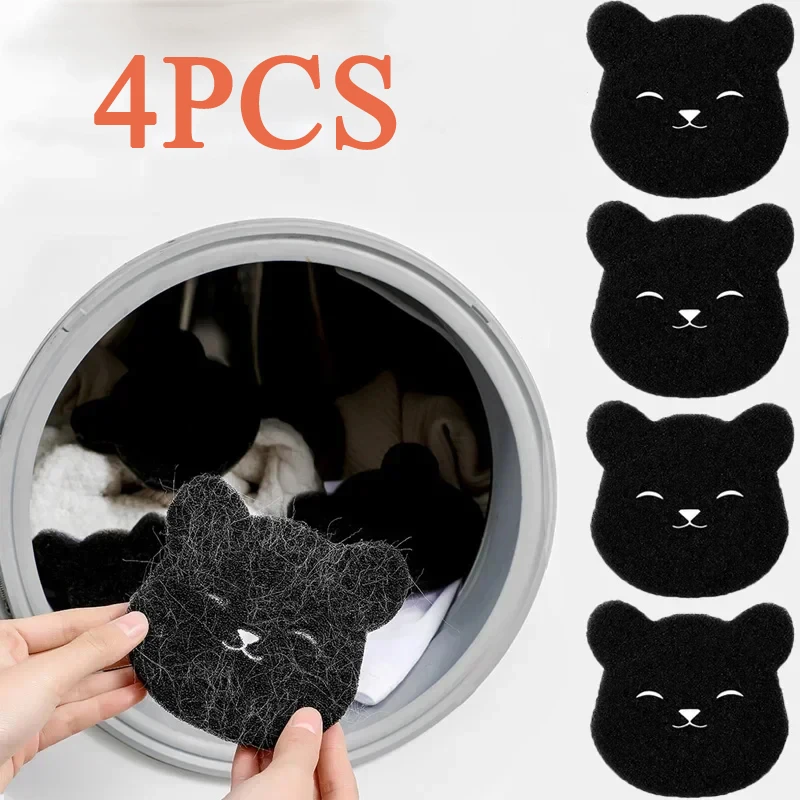 4PCS Pet Hair Remover Bear Shape Laundry Ball Washing Machine Lint Catcher Reusable Clothes Sofa Cat Dog Hair Cleaning Sponge