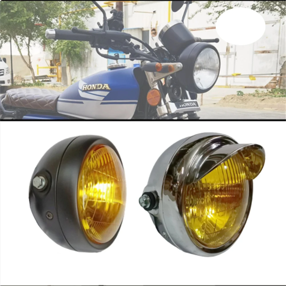 

For Honda Haojue Suzuki GN125 CG125 headlights modified retro metal with brim round light 5.7-inch high and low beam headlights