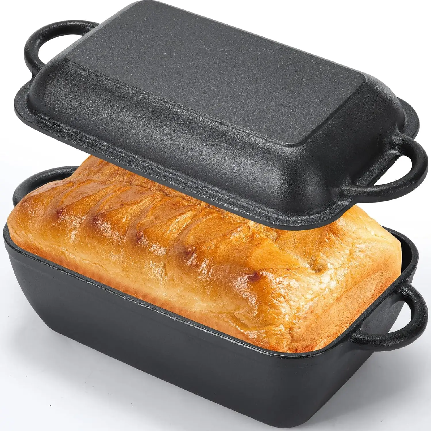 

Cast Iron Bread Pan with Lid Pre-Seasoned Dutch Oven 5.7QT Non-Stick Bread Loaf Pan, Sourdough Artisan Baking Pots for Baking Ro