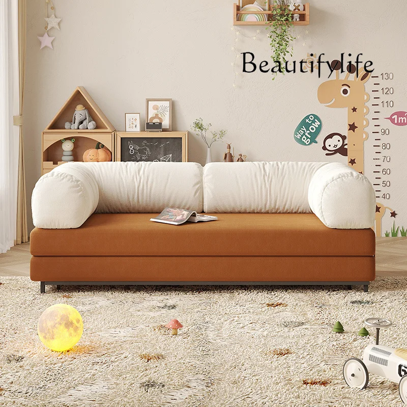 Double sofa bed folding retractable dual-purpose retro living room study color matching fabric sofa,