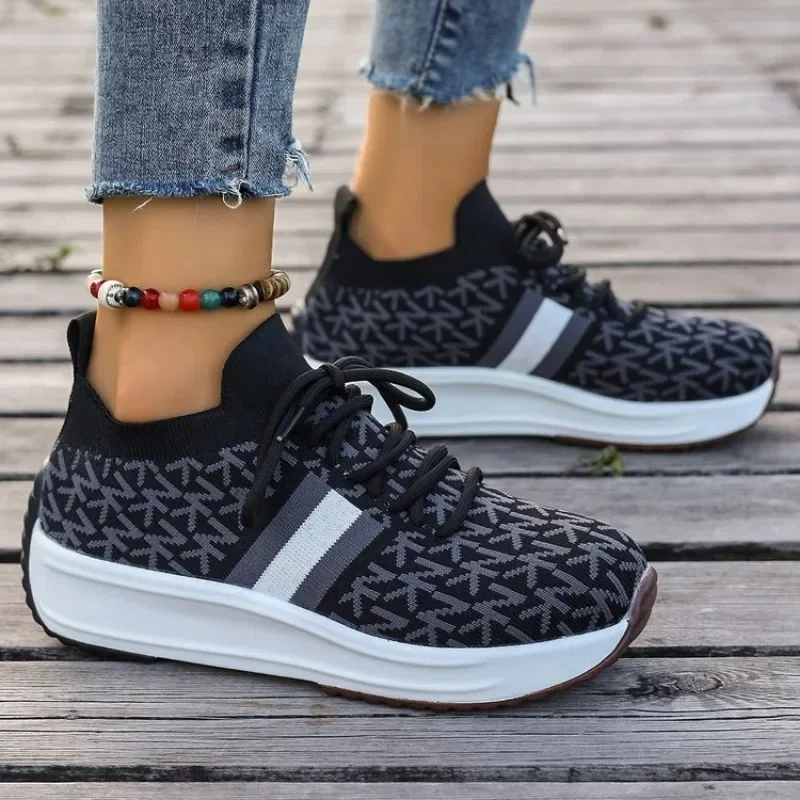 2024 Women Wedges Sneakers Lace-Up Breathable Sports Shoes Casual Platform Female Footwear Ladies Vulcanized Shoes Zapatillas