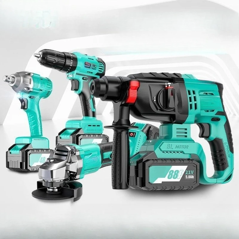 

Four-piece set of brushless charging lithium battery electric hammer hand drill electric wrench