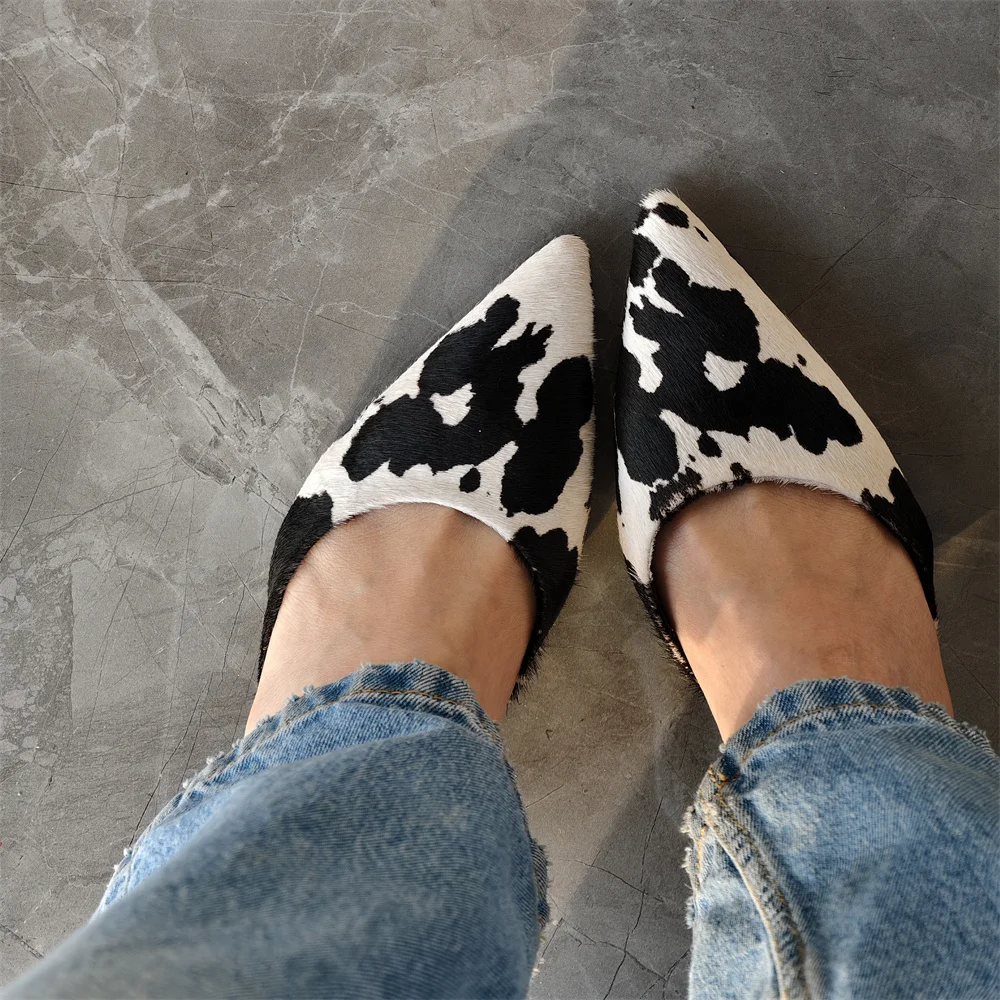 Women's Cow Print Slingback Kitten Heel Pointed Toe Pumps