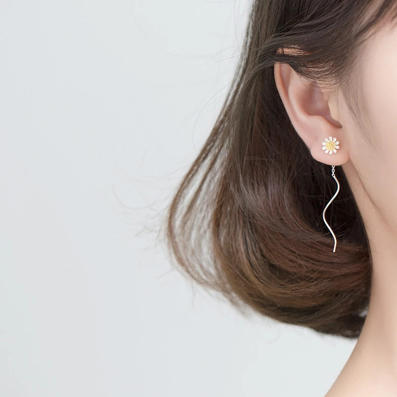 Modian New Arrive Real 925 Sterling Silver Plant Gold Color Daisy Drop Earrings Fashion Dangle Ear For Women Fine Jewelry Gift