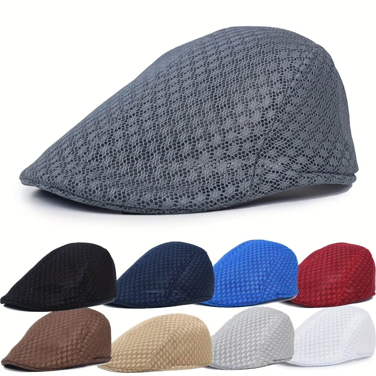 Unisex Mesh Berets Flat Cap Breathable Summer Hat Adjustable Newsboy Beret Ivy Cap 9 Colors