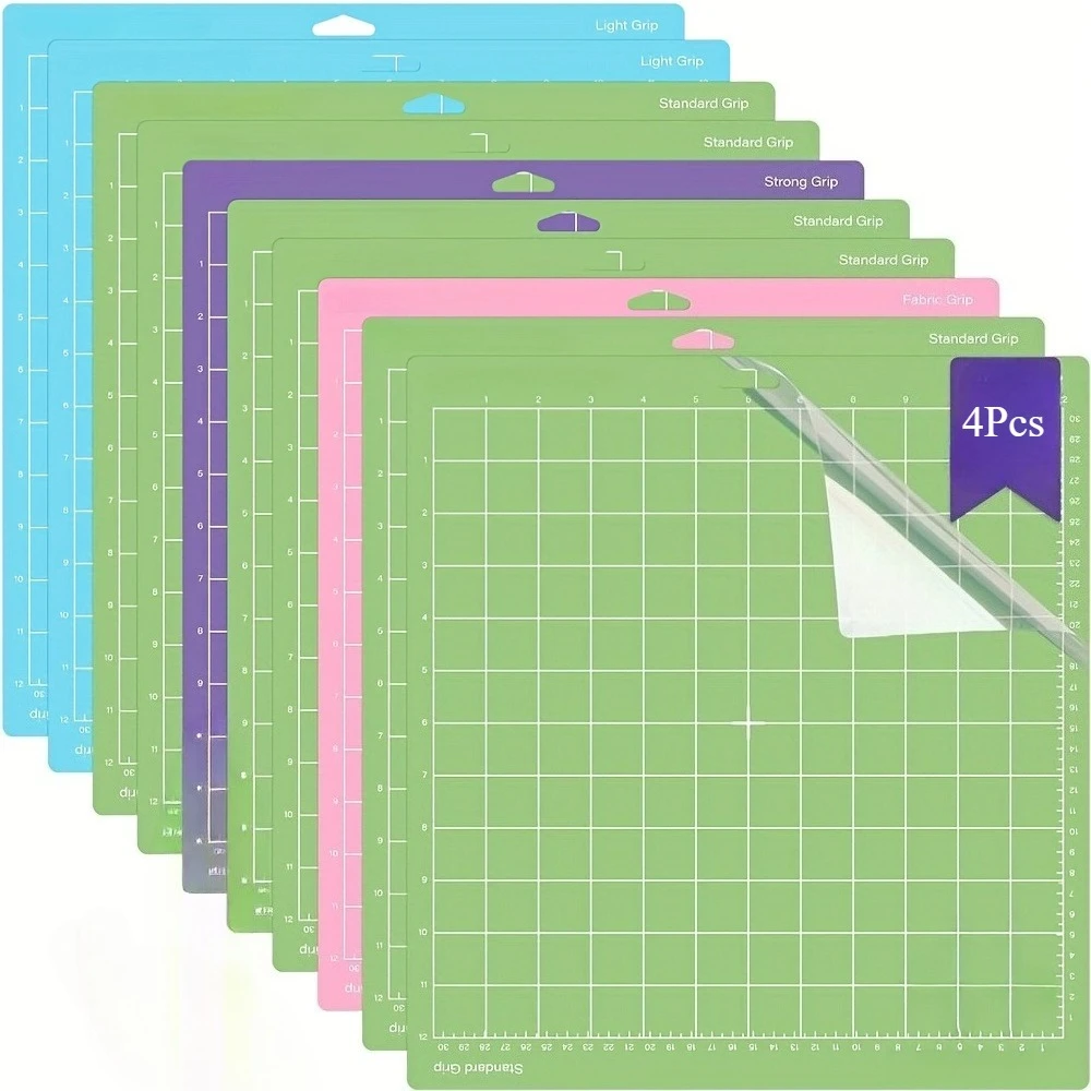 

4 шт., набор ковриков для резки 12x12 дюймов для электронных режущих станков — прочные, клейкие, нескользящие коврики для точной резки