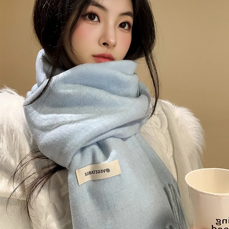 

2025 New Solid Color Scarf Autumn/Winter Double-Sided Wraparound Shawl for Women Versatile Mood Flair Tassel Thickened Warm Wrap