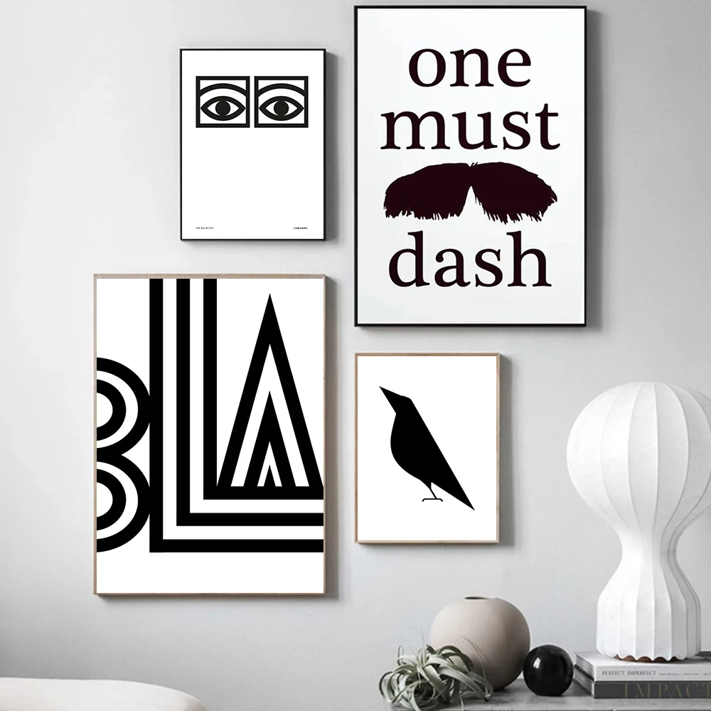 (No frame)Abstract Wall Art Minimalism Quotes Canvas Painting Black And White Bird Poster Fine Art Print ForOffice Living Roo