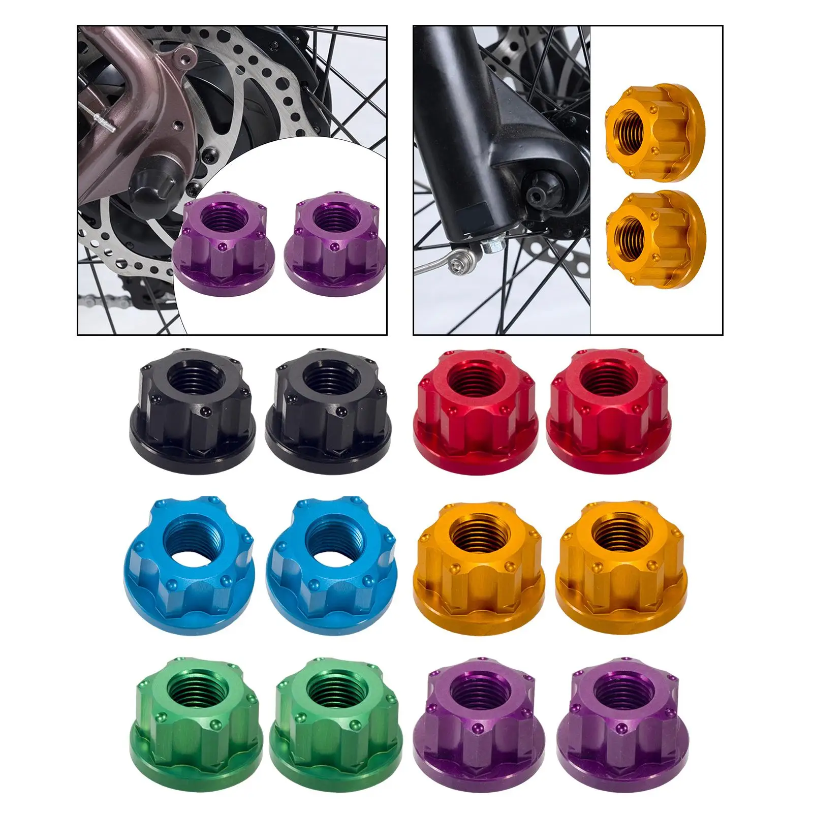 2x Bike Wheel Hub Axle Nuts Front Wheel Nut M9 for Mountain Road Easy to Install Front Axle Nut Bicycle Flanged Axle Nut