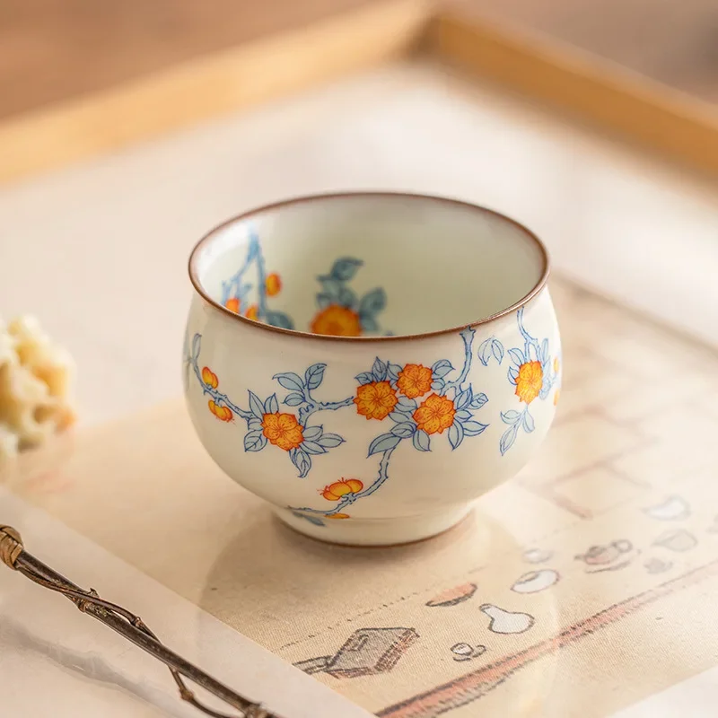 Apricot Blue Branch Fragrant Teacup Ceramic Tea Drinking Master Cup High-end Imitation Song Ru Kiln Teacup Kung Fu Tea Ceremony