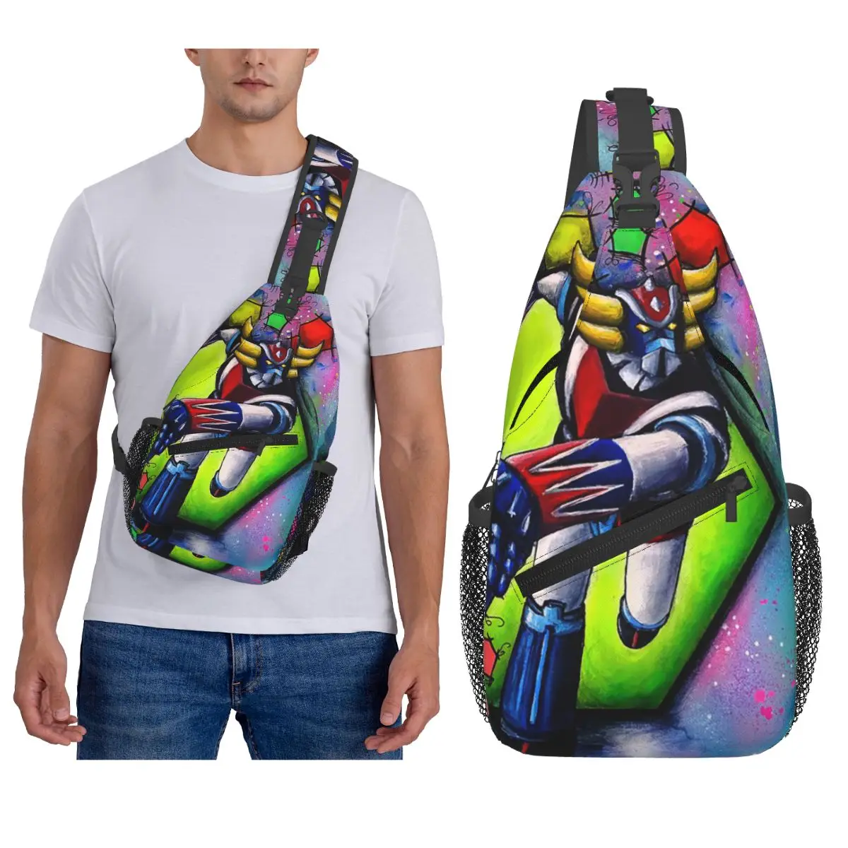 

Grendizer Crossbody Chest Bags UFO Robot Goldrake Chest Bag Men Sling Crossbody Backpack Chest BagHiking Daypack Shoulder Bag