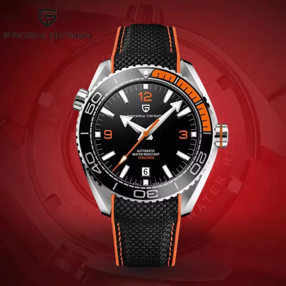 PAGANI DESIGN V2 Black Orange Classic Retro Men Mechanical Watch 42MM Sapphire Glass 100M Waterproof Stainless Steel Automatic Men Watch Gift Watches