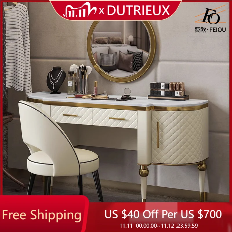 

European Jewelry Vanity Table Luxury Mid Century Bedroom White Dressing Table Mirror Desk Chair Penteadeira Trendy Furniture