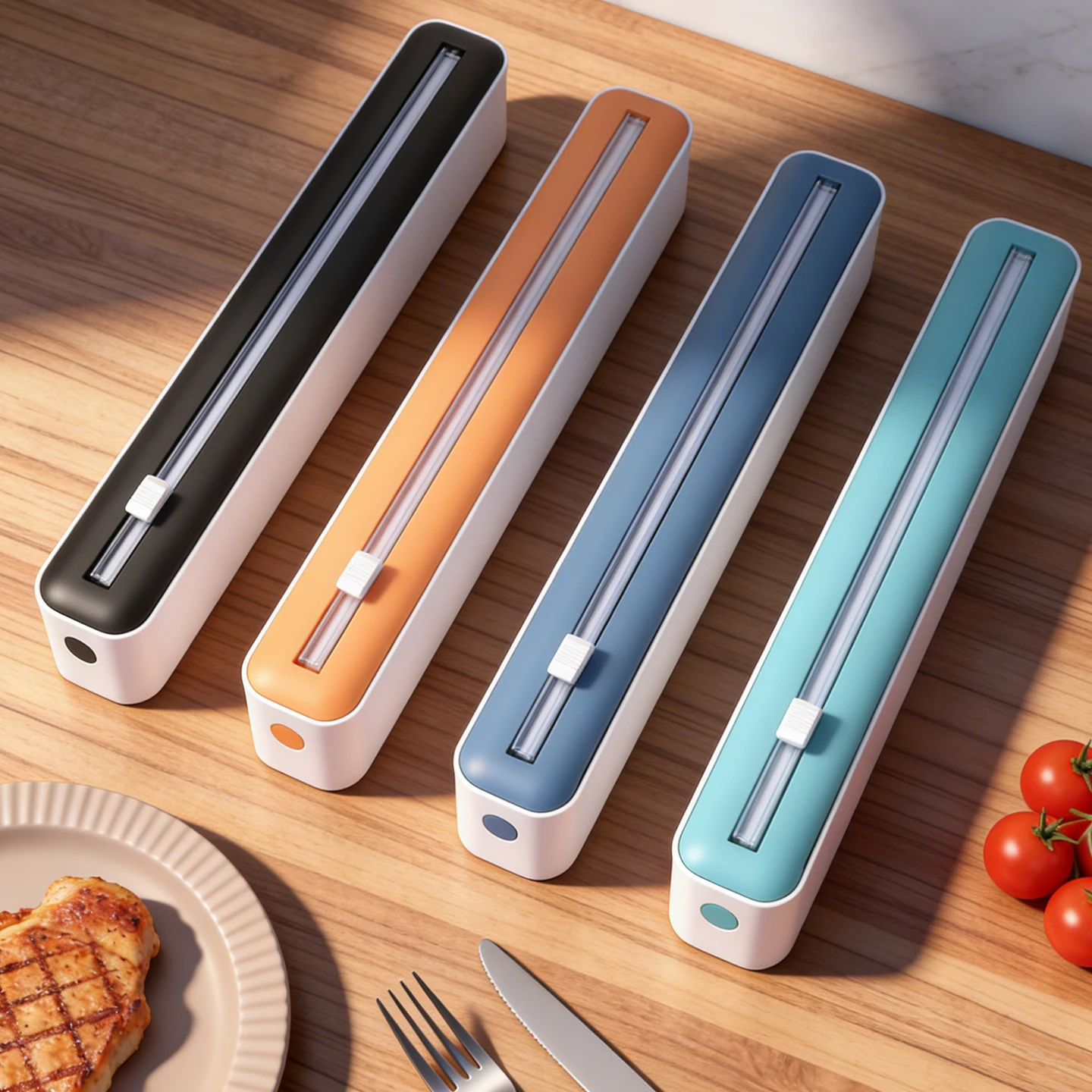 Plastic Wrap Cutter, Available in Four Colors with Accessories, Wall-Mountable, Suitable for Kitchens and Dining Rooms.