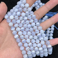 Perles d'agate en dentelle bleue AA + naturelle, pierre ronde lisse de 8mm, pour bijoux, bracelets de bricolage, collier ou cadeau, vente en gros