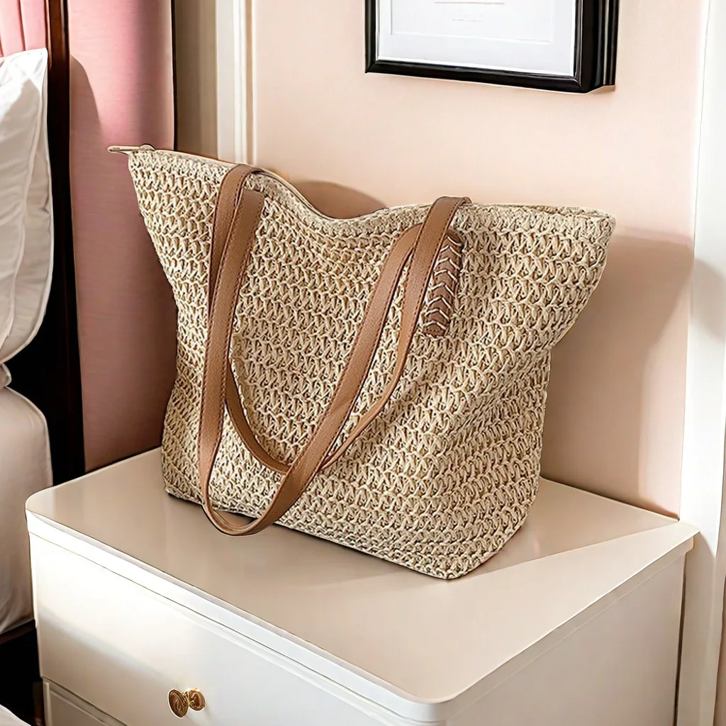 

Casual French Large-capacity Woven Mori Handbag Summer Beach Straw Bag Shoulder Underarm Tote Bag
